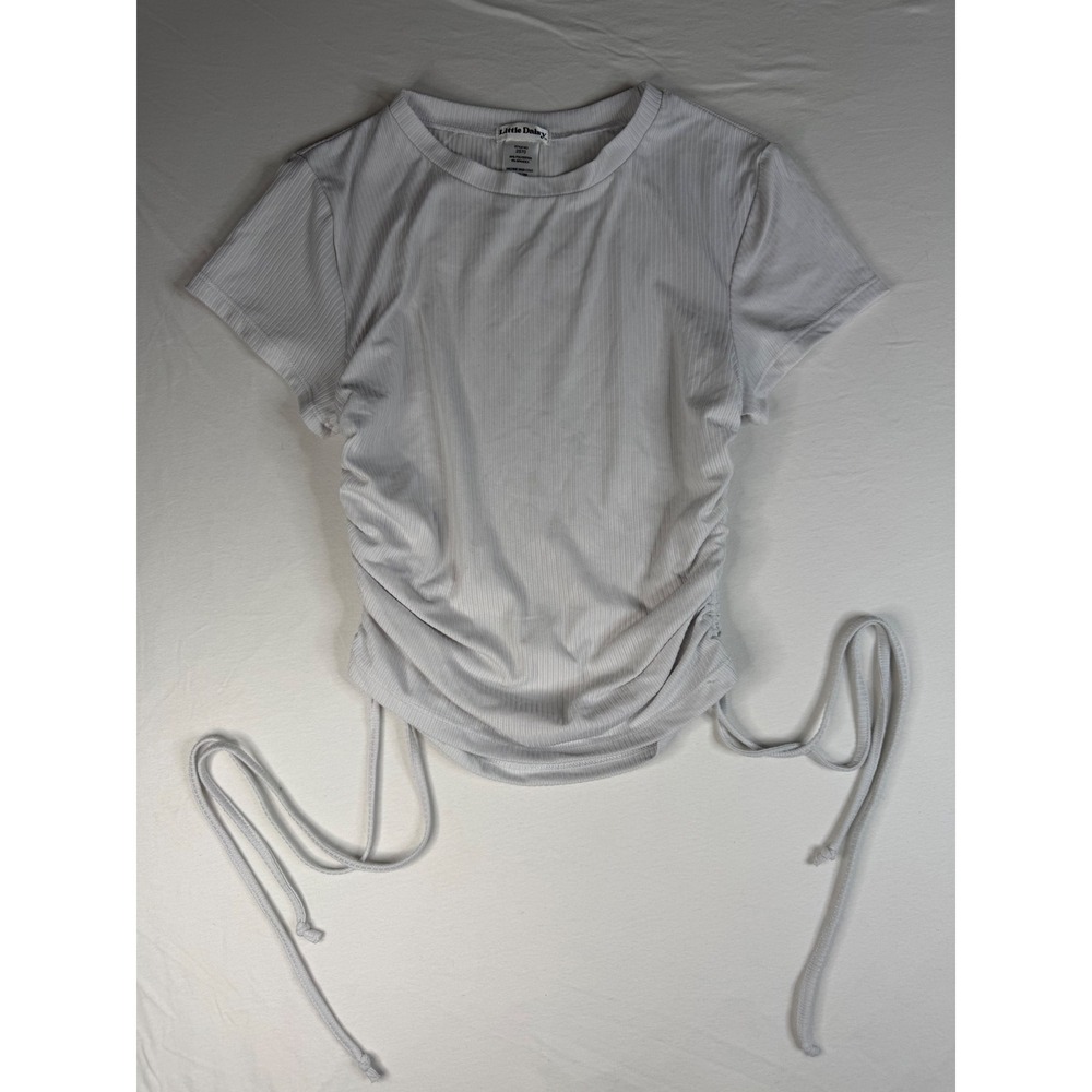 Little Daisy Ribbed Ruched Side T-Shirt Womens Small White Excellent 2S70